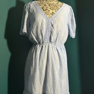 Light Blue Lace-Trimmed Boho Dress